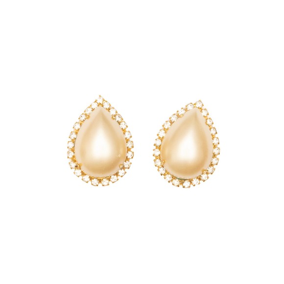 Pearl and Rhinstone Clip Earrings - Picture 1 of 4